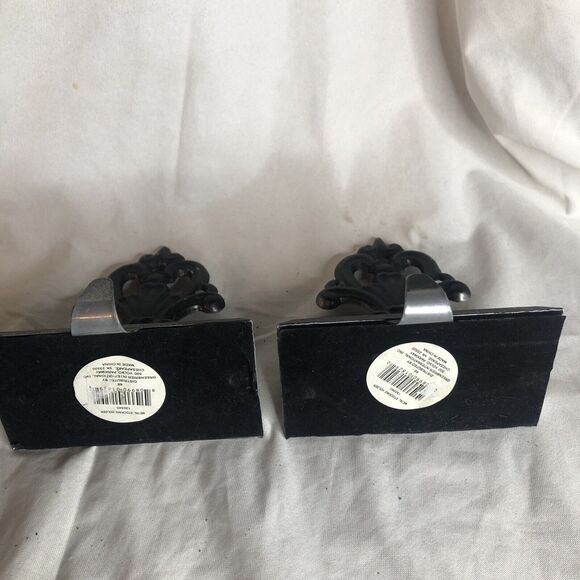 Set Of 2 Vintage Metal Stocking Holder Black Weighted 5” CUTE!! - Picture 11 of 16